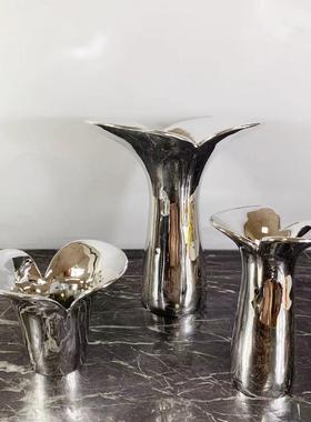 现代简约样板间茶几银色树脂花瓶摆件家居客厅餐桌创意鱼尾装饰品