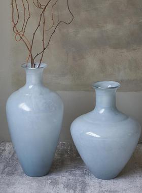 现代简约烟灰落地大件吊钟玻璃花瓶手工艺术大肚子马醉木样板房瓶