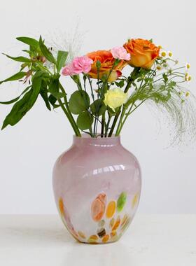 中古风彩色渐变波点玻璃花瓶法式高级感玄关客厅艺术花器插花摆件