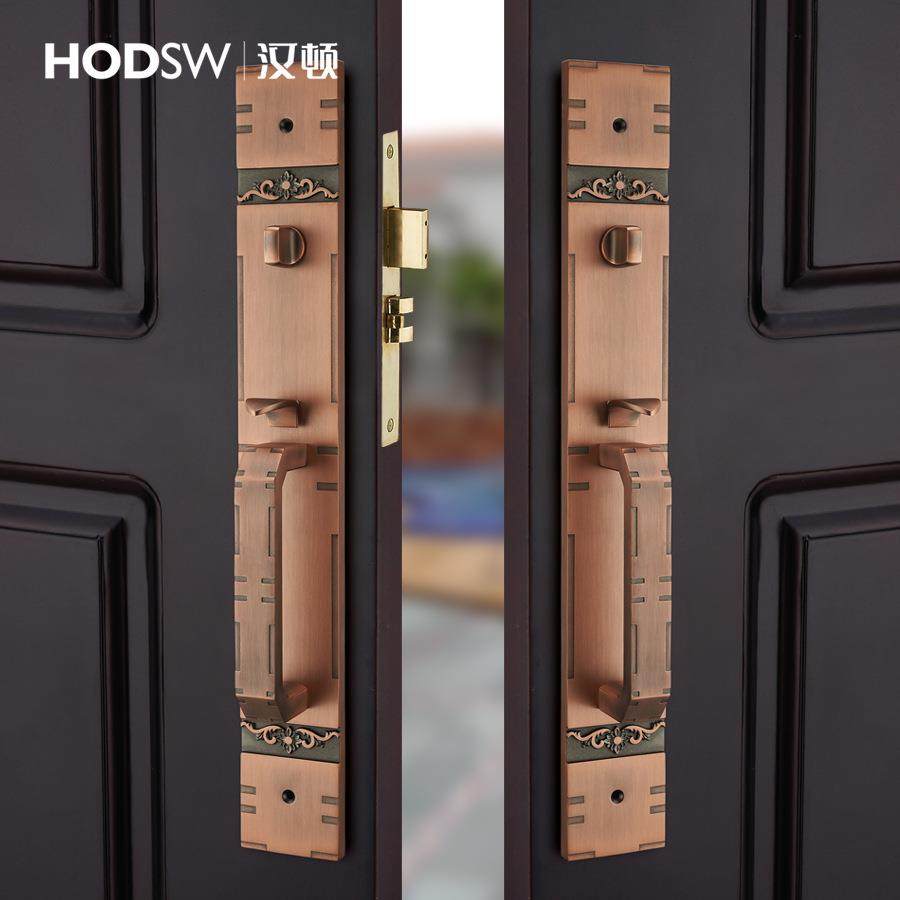 汉顿新中式实木别墅门锁真假对开双开门大门锁锌合金双拉大门锁