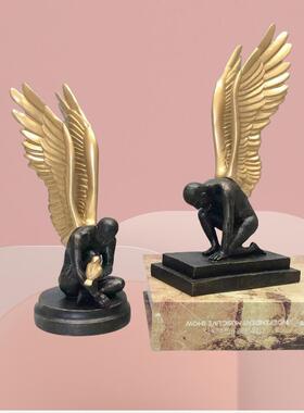 创意翅膀男孩摆件家居装饰中式艺术客厅摆件轻奢风装饰工艺品