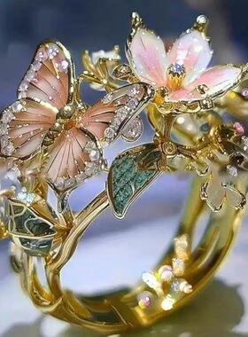 日韩蝴蝶花朵开口戒指女高级感气质甜美独特指环小众潮流冷淡风