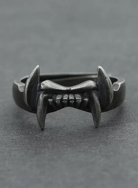 复古野兽牙齿开口戒指男女中性高级感配饰朋克风嘻哈潮流指环配饰