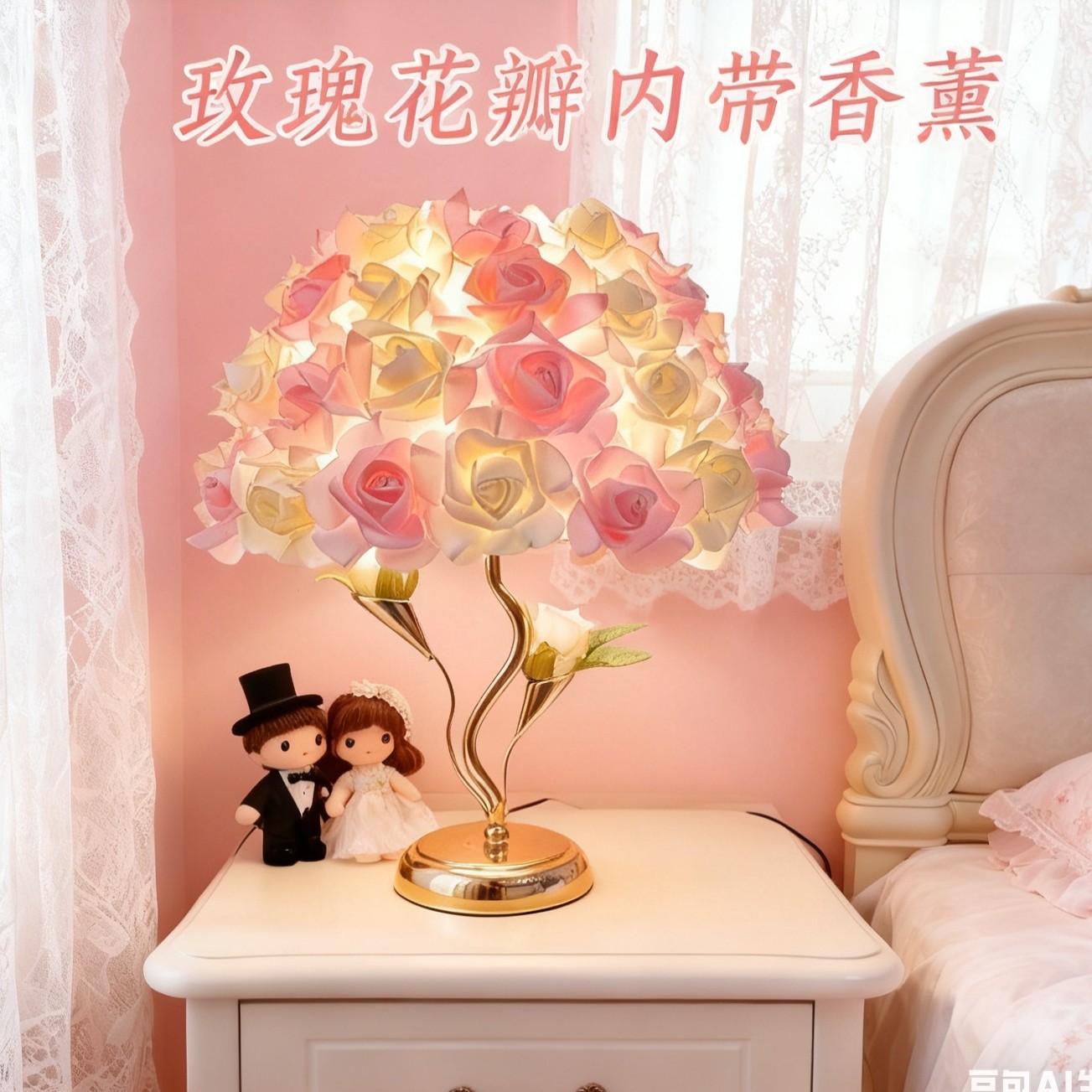 玫瑰花结婚台灯婚房床头灯红色新娘陪嫁长明灯闺蜜送新婚礼物婚庆