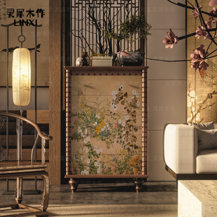 客厅实木五斗柜中古风抽屉柜新款 新中式 沙发旁储物柜玄关柜可定制