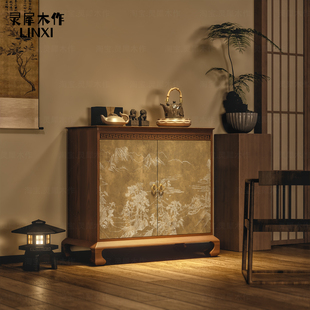 宋氏美学玄关柜中式实木立柜客厅靠墙餐边柜储物柜一体免安装边柜