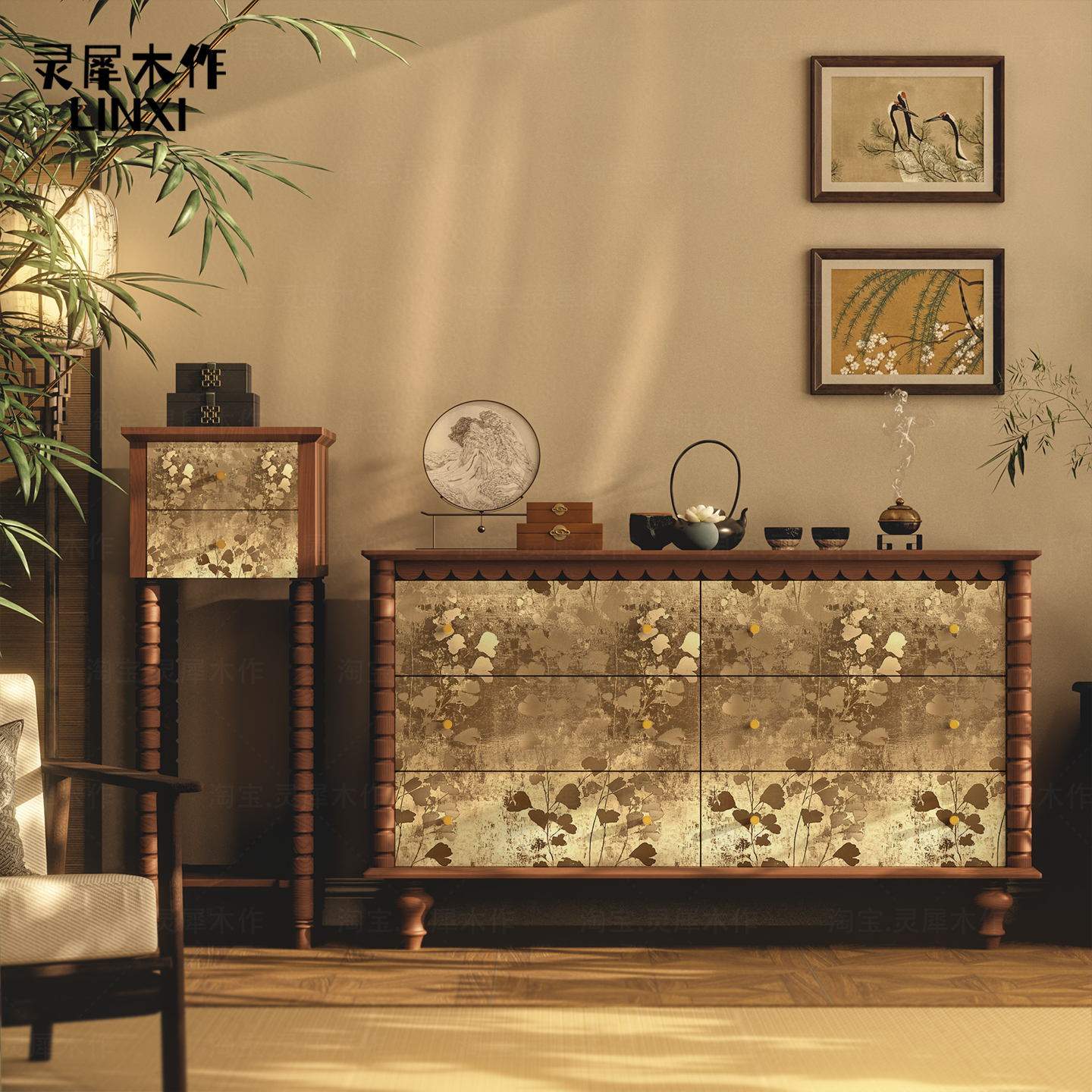 新中式整装全实木六斗柜可定制