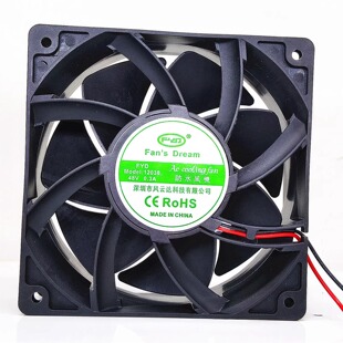 全新FYD Fan's Dream 12038 48V 0.3A 12CM厘米 IP68防水散热风扇