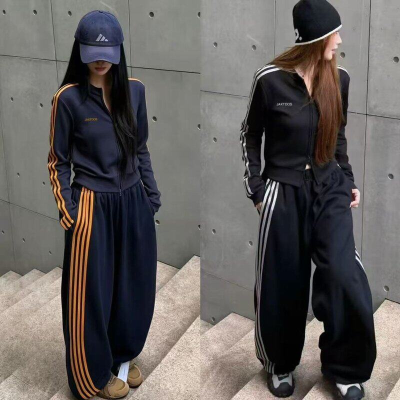 美式复古开衫阔腿裤运动套装