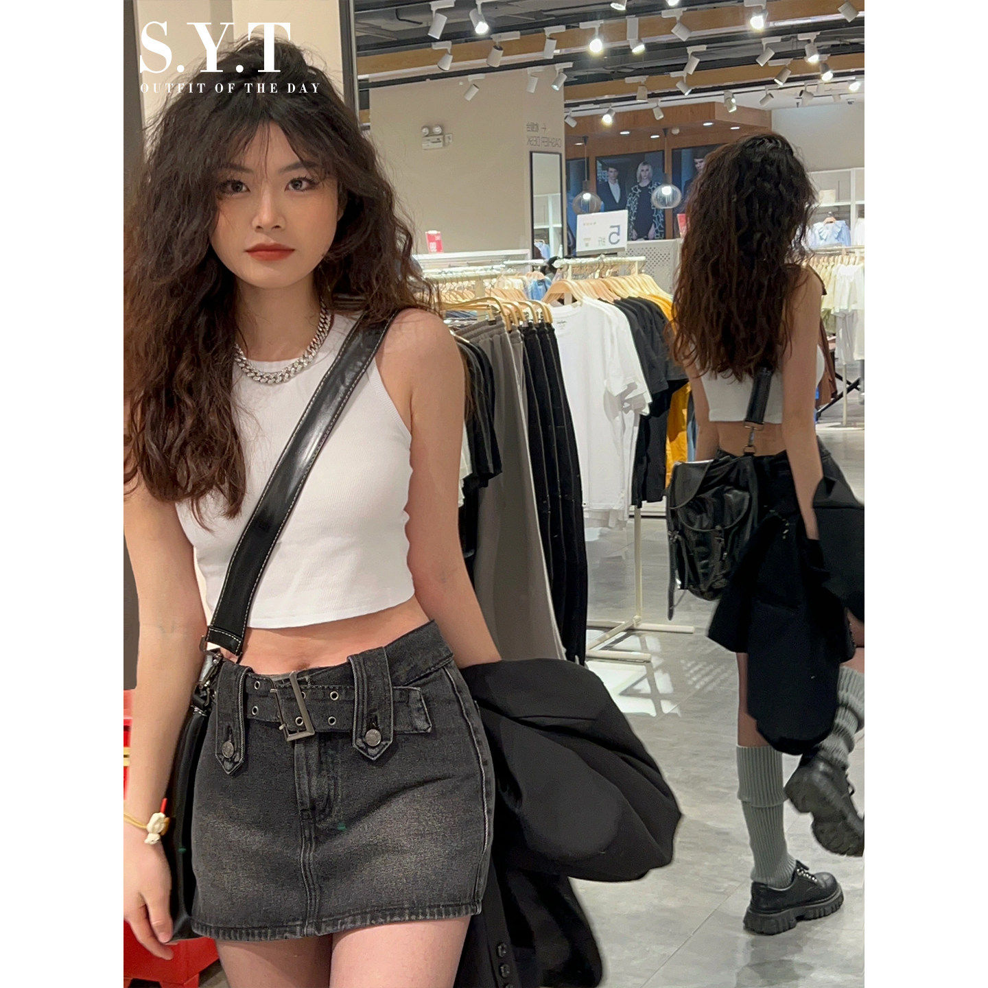 美式辣妹黑色牛仔短裙女夏季新款高腰a字显瘦小个子百搭包臀裙