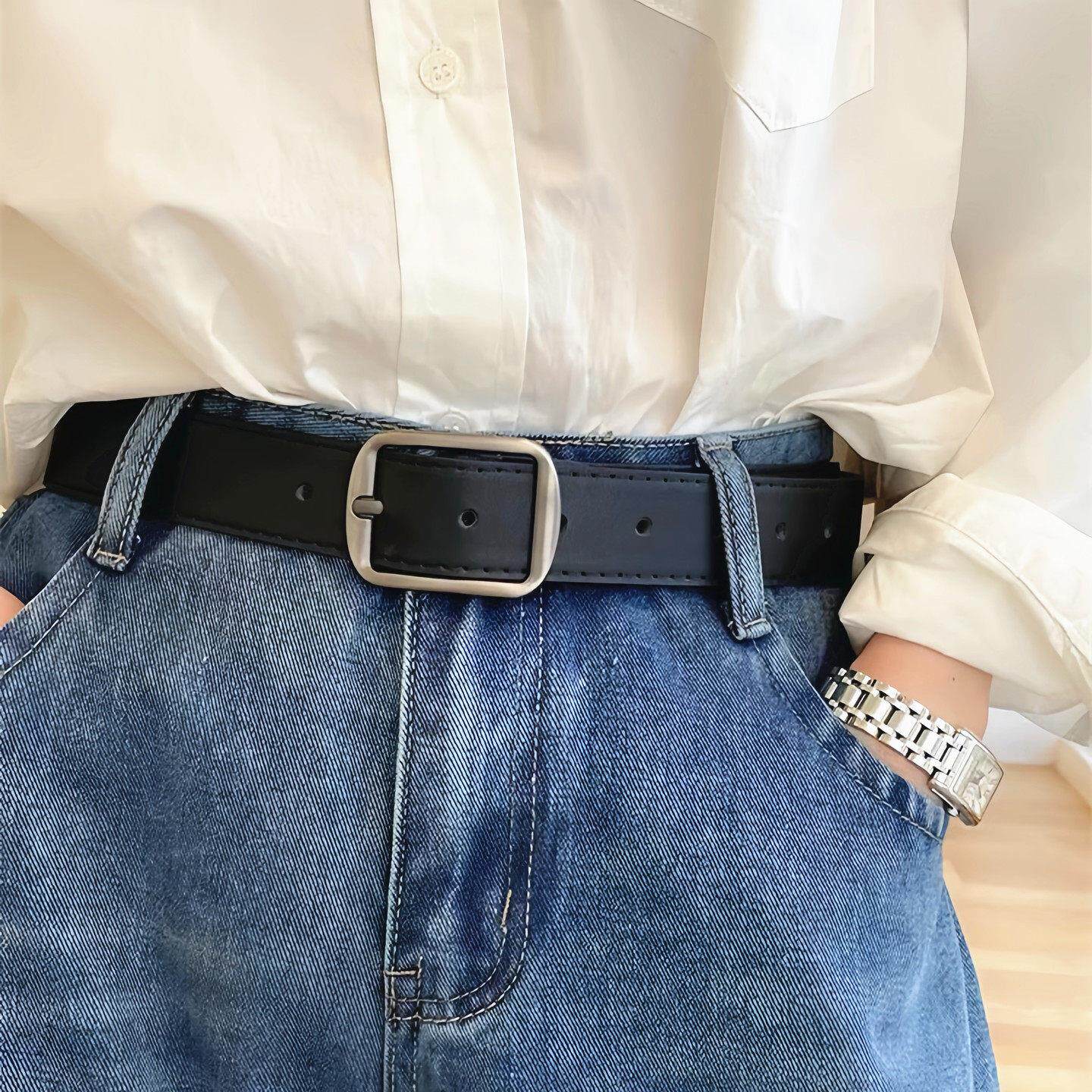 日本无印针扣皮带简约高级感男韩版百搭牛仔裤装饰皮带学生裤腰带