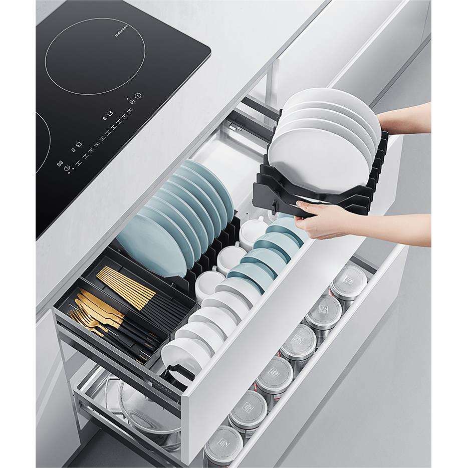 橱柜拉篮双层抽屉式304不锈钢厨房收纳调味篮碗碟篮碗架碗柜