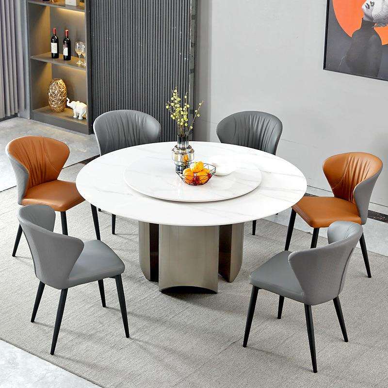 意式风圆形岩板餐桌椅组合带转盘极简家用餐厅现代简约6-10人圆桌