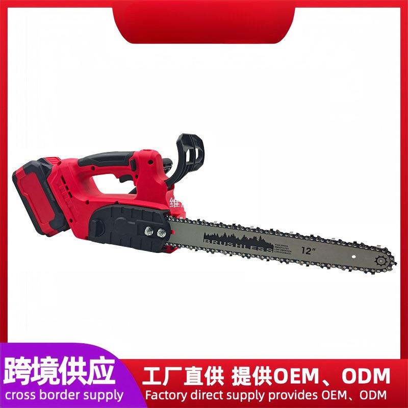 跨境供应锂电无刷12寸高速锯园林修枝伐木锯便捷调节式单手电链锯