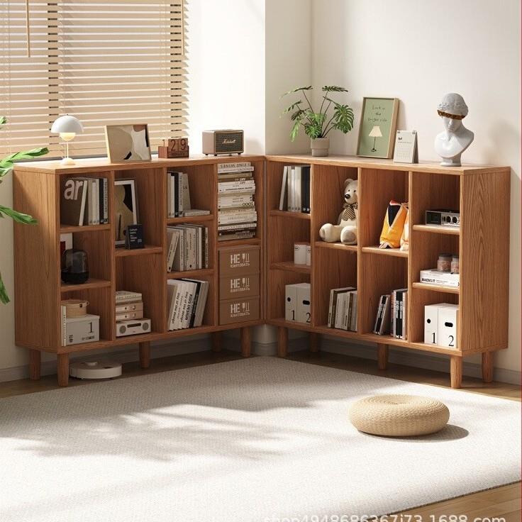 现代简约家用书柜书房实木儿童书架格子柜客厅多层储物落地置物架