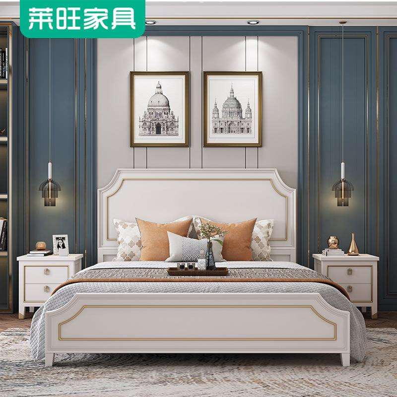 美式床轻奢现代简约实木床1.8米小美风格灰色双人床1.5米主卧床
