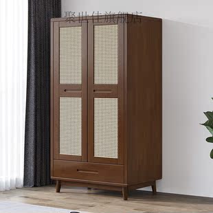 新品厨子衣柜实木藤编衣柜日式柜子收纳家用衣橱卧室民宿家具推拉