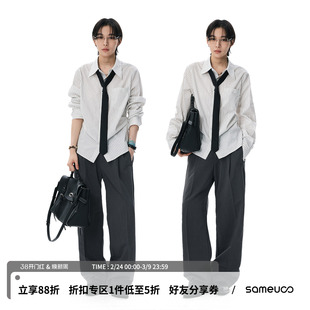 【李维嘉同款】散养文化「银映」抽褶收腰中性风条纹长袖衬衫