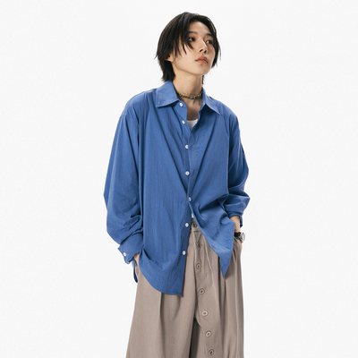 散养文化克莱因蓝长袖衬衫