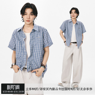 春长袖 衬衫 散养文化「幻褶」格子短袖 衬衣中性风 李斯丹妮同款