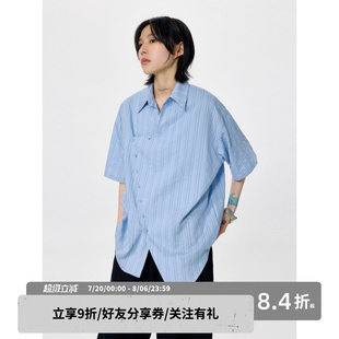 中性风衬衫 sameuoo散养文化「无拘逐夏」条纹短袖 设计感上衣女夏