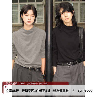 sameuoo散养文化烟囱领正肩长袖T