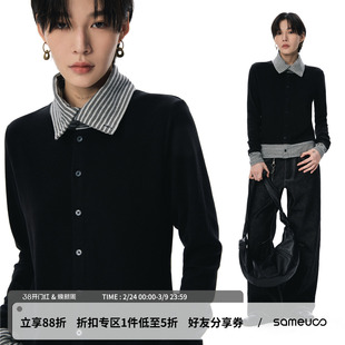 sameuoo散养文化「迷雾航线」条纹长袖T恤双面绒内搭打底保暖上衣