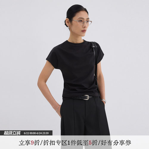 「生夏」小领口捏褶短袖t