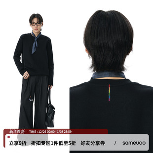 正肩基础上衣 彩色刺绣 sameuoo散养文化「彩虹虾线」黑色长袖 t恤