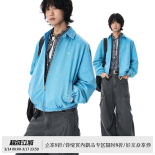 【王博文同款】散养文化「斑驳蓝」 炒盐做旧刺绣哈林顿夹克外套