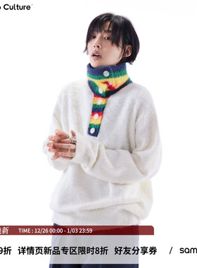 sameuoo散养文化彩虹高领毛衣女秋冬可外穿内搭仿貂毛白色针织衫