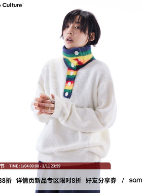 sameuoo散养文化彩虹高领毛衣女秋冬可外穿内搭仿貂毛白色针织衫
