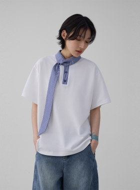 【丁真同款】sameuoo散养文化「航海系」领口拼接短袖T恤女夏情侣