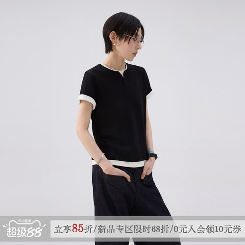 【李斯丹妮同款】sameuoo散养文化「亨构」假两件短袖t恤通勤上衣