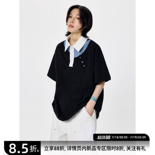 sameuoo散养文化「流浪都市」不规则拼接翻领短袖 t恤女夏季 Polo衫