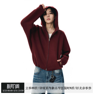 sameuoo散养文化「空茧」红色连帽卫衣外套空气层 跨年休闲上衣