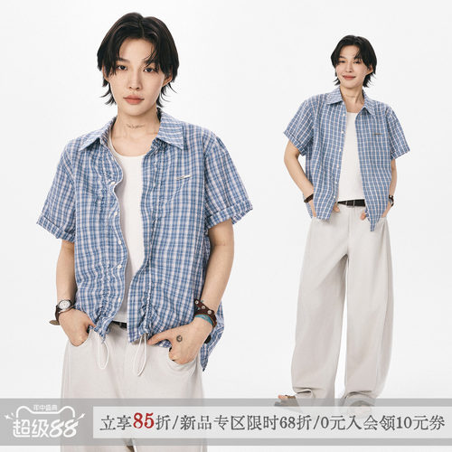 李斯丹妮同款格子短袖衬衫衬衣