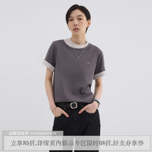 散养文化设计感拼色正肩短袖t恤