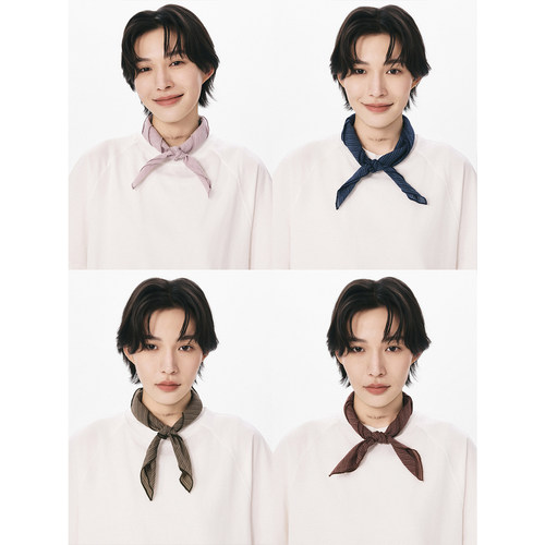 散养文化造型感条纹方形丝巾女