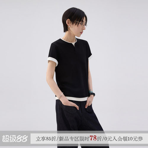 【李斯丹妮同款】sameuoo散养文化「亨构」假两件短袖t恤通勤上衣