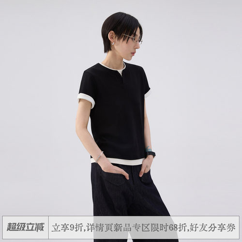 【李斯丹妮同款】sameuoo散养文化「亨构」假两件短袖t恤通勤上衣