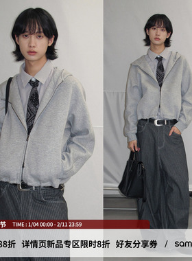 sameuoo散养文化「空茧」灰色连帽卫衣外套空气层 跨年休闲上衣