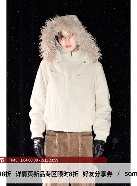 sameuoo散养文化「巡礼者」合身可拆卸毛领棉服 螺纹收口连帽外套