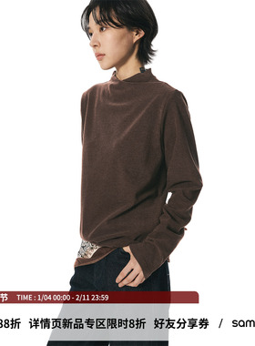 sameuoo散养文化「绅士」烟囱领正肩长袖t恤女秋冬打底衫内搭上衣