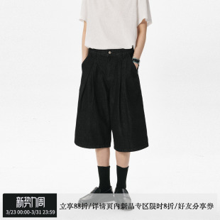 男 宽松七分裤 sameuoo散养文化「简牛」黑色牛仔短裤 女中性风夏季