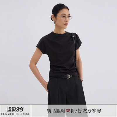 「生夏」小领口捏褶短袖t