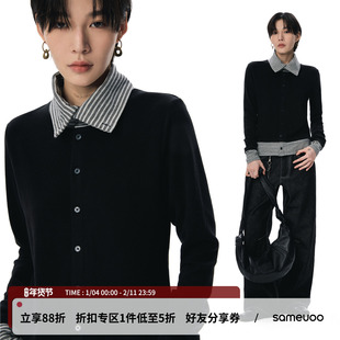 sameuoo散养文化「迷雾航线」条纹长袖T恤双面绒内搭打底保暖上衣