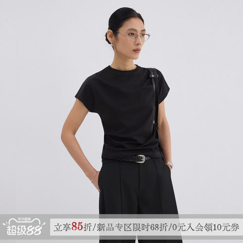 「生夏」小领口捏褶短袖t