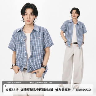 【李斯丹妮同款】散养文化「幻褶」格子短袖衬衫春长袖衬衣中性风