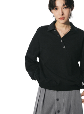 sameuoo散养文化「暮森」索罗娜翻领长袖t恤女秋冬中性风黑色卫衣